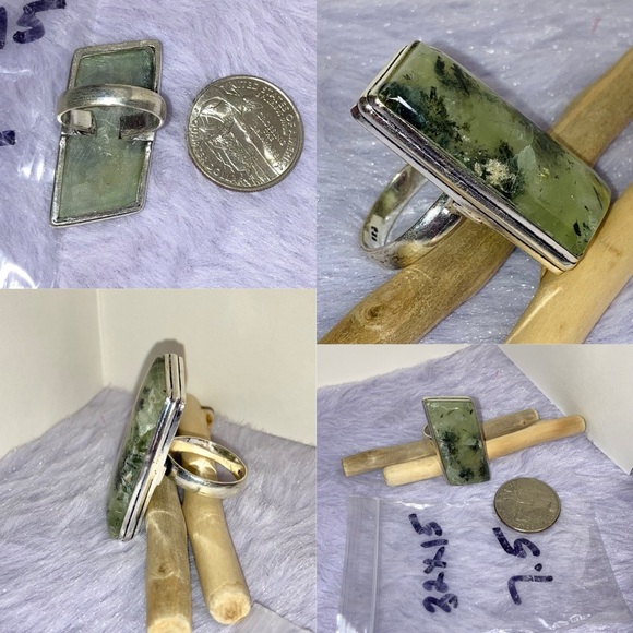 Moss Prehnite Gemstone Chunky Handmade Ring - Picture 6 of 7